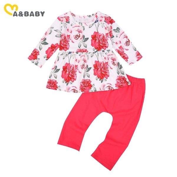 1-5y toddler garota garota roupas conjunto flor ruffles túnica top calças outfits outono primavera crianças roupas 210515