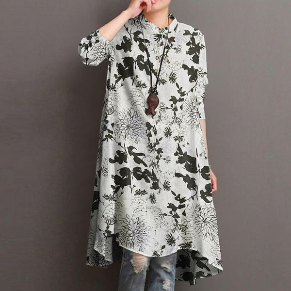 

women's blouses & shirts holiday long high low ol autumn floral printed blouse women vintage full sleeve o neck shirt bohemian b, White