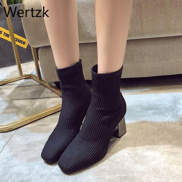 

boots 2021 women sock female ankle high heels shoes sneakers elastic zapatos de mujer, Black