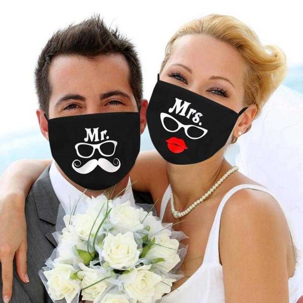 

2pc bride groom cotton face mask couples lovers mrs mr family guest mask wedding valentine's day washable protective designer masks