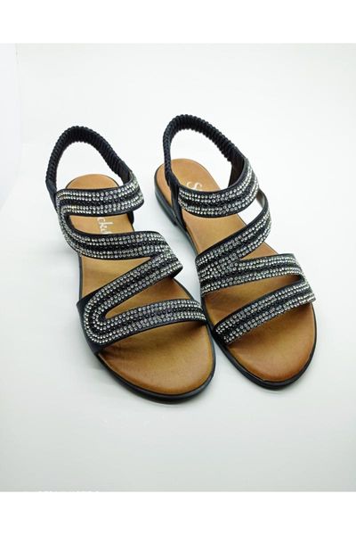 

sandals female lala snake detailed stone embroidered, Black