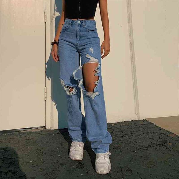 

ripped straight jeans sweatpants women baggy vintage high waist boyfriends y2k denim pants distressed 90s aesthetic streetwear, Blue