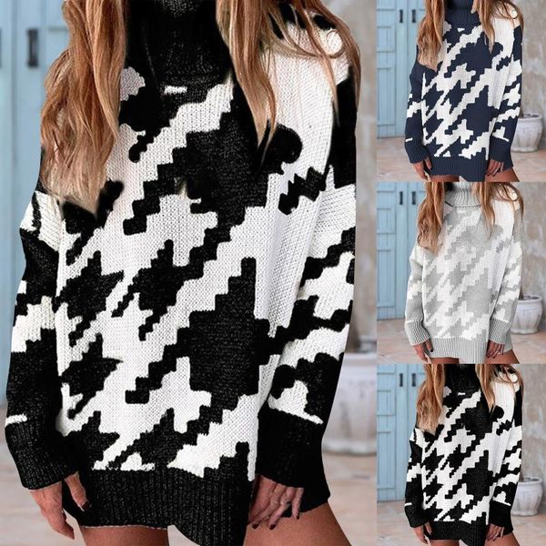 

women's sweaters knit sweater women printed pullover ladies casual autumn winter retro jumper loose outwear korean sueter mujer, White;black
