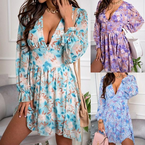 

casual dresses summer women short dress shirt floral full sleeves v neck vintage bodycon prom split maxi beach for girl, Black;gray