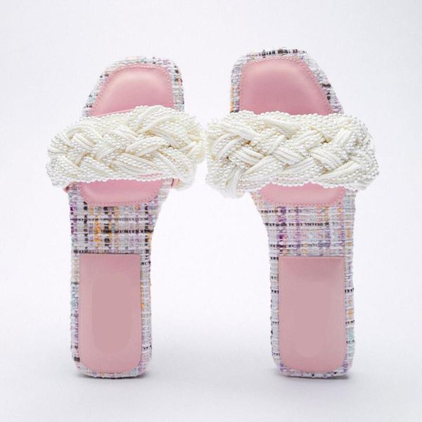 

slippers string bead shoes woman's rubber flip flops low slides 2021 hawaiian flat scandals fabric silk female, Black