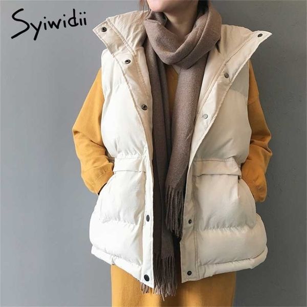 

syiwidii women fall winter black vest jacket sleeveless coat vintage warm parka outwear female casual beige streetwear 211022, Black;white