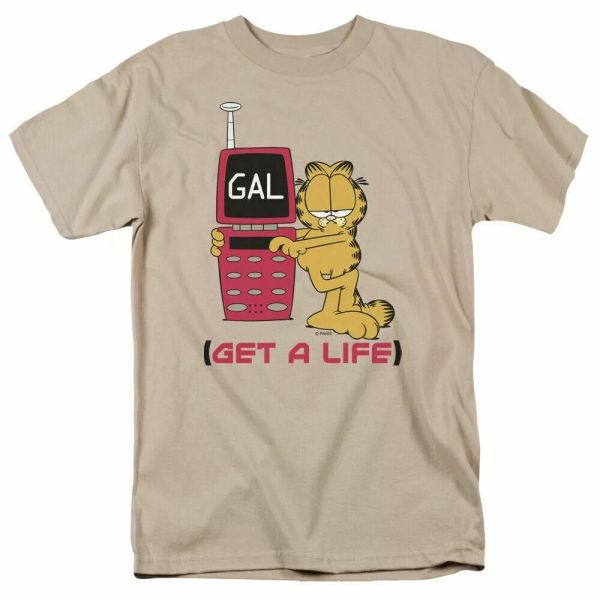 

garfield get a life t shirt mens licensed cat jim davis comic tee sand, White;black