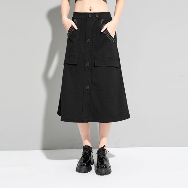 

dress european american spring new women's skirts, dark cold, thin, straight line nylon and white cotton pocket skirt, Black;gray