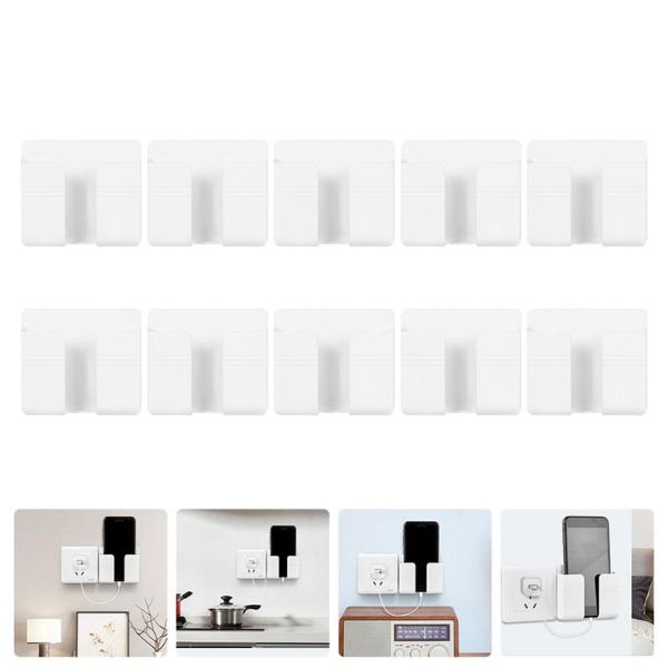 

hooks & rails 10pcs adhesive charging phone storage boxes wall mount racks white