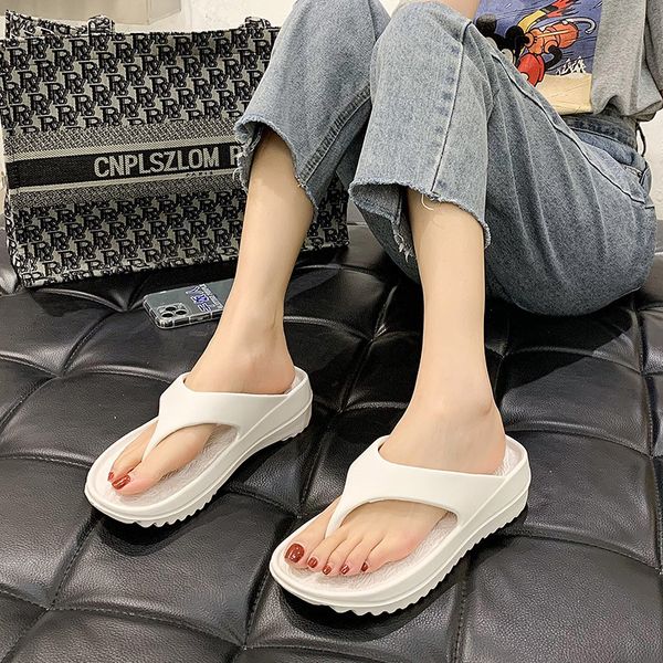 

luxury slippers couple's thick bottomed beach flip flop for women 2021, Black