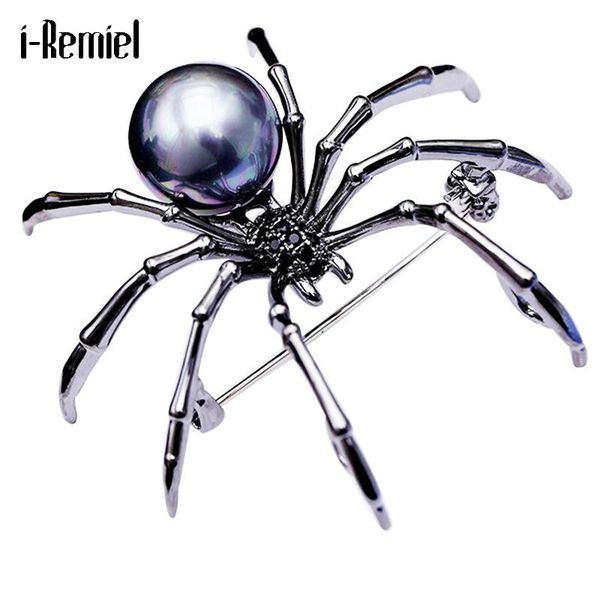 

pins, brooches high-grade pearl black spider animal jewelry luxury for women fashion cool zircon female corsage christmas accessories, Gray