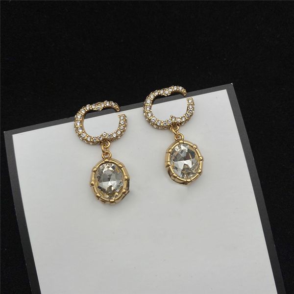 

double letters charm stud luxury crystal womens earring vintage style exquisite studs women valentines gift jewelry, Golden