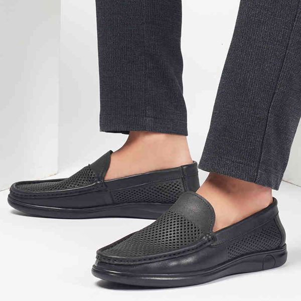 

dress shoes fashion genuine leather men summer hollow out slip-on loafers soft men moccasins mens gommino casual zapatillas 8alz, Black