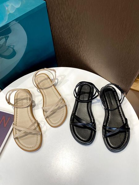 

sandals fashion womens shoes 2021 beach summer heels soft anti-skid suit female beige luxury gladiator girls low comfort flat bl, Black