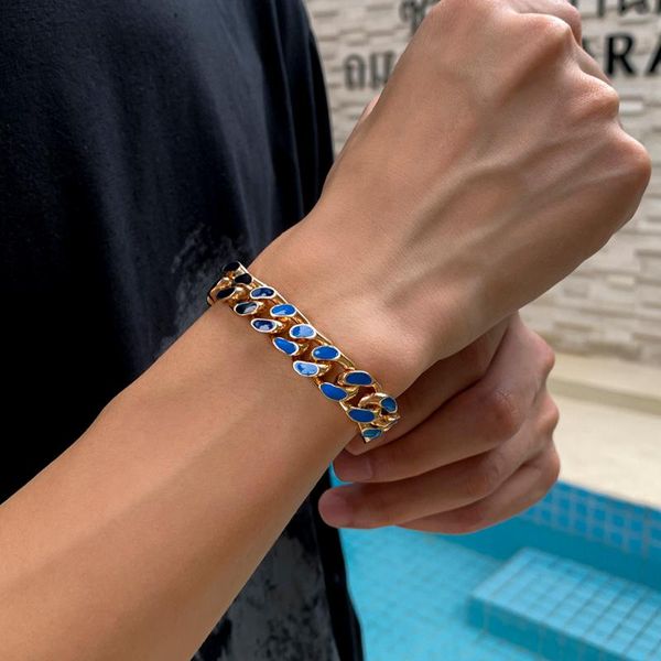 

link, chain shixin hip hop chunky bracelets for men punk thick link cuba hand jewelry colorful dripping oil 2021 gifts, Black