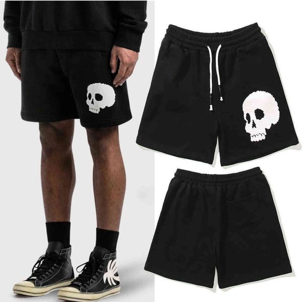 

european american high street summer palm pa angel skull print leisure sports men and women's five point shorts couple, Black