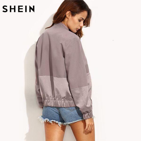 

shein womens autumn casual jackets ladies color block pocket zipper front stand collar long sleeve basic jacket coat outwear 201015, Black;brown