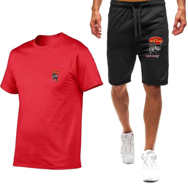 

jogging clothing 2021 summer men's suit moto guzzi logo fashion novel trend casual all-match lace shorts, Black;red