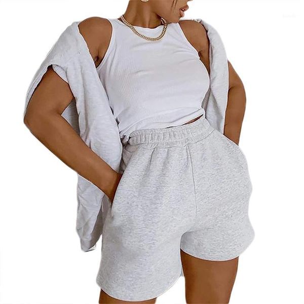 

yoga outfit women short pants casual lady's loose solid soft cotton leisure female workout waistband skinny stretch shorts 2021