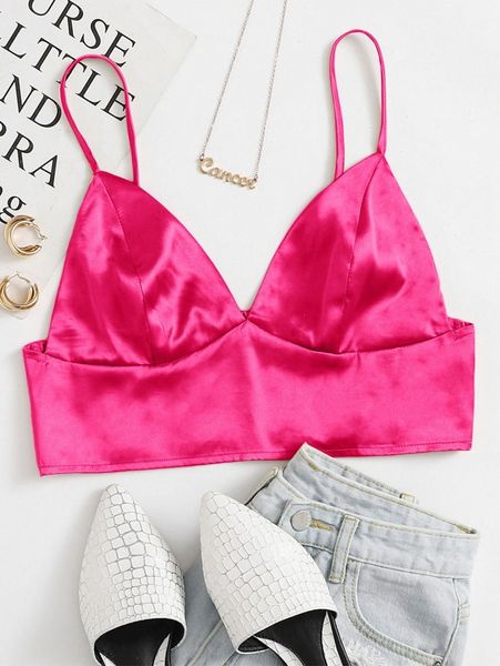 

shirred back satin bralette 99mz#, White