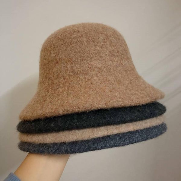 

wide brim hats thickening panama warm winter women's bucket hat for teens felt wool girls fashion fur black hip hop cap, Blue;gray