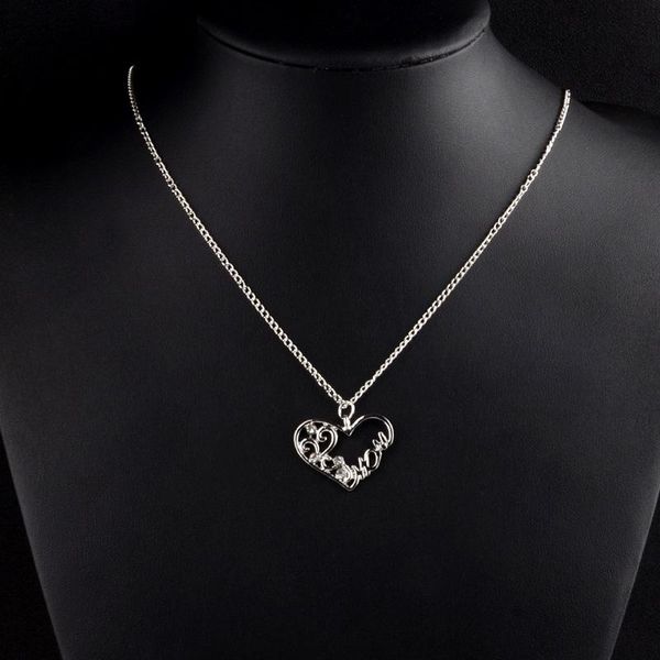 

chains heart-shaped rhinestone mom pendant necklace for women simple sweet personality clavicle chain mother's day mom's gift whol, Silver