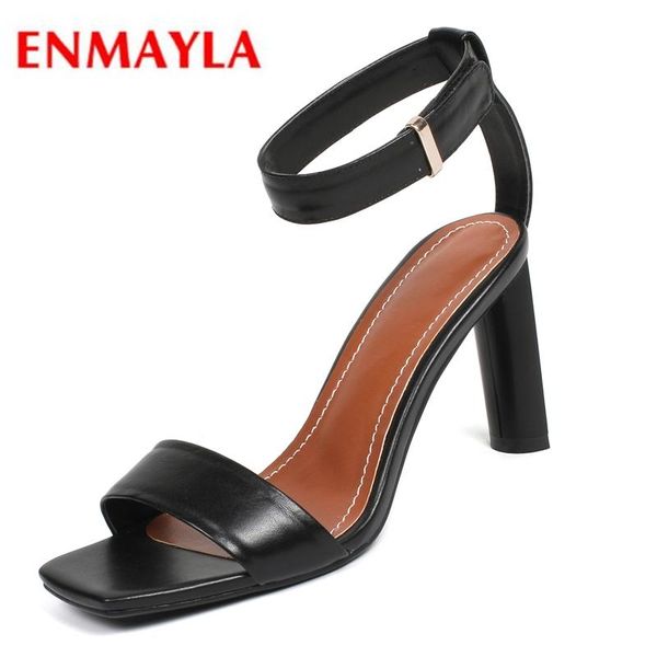 

sandals arrival genuine leather basic casual shoes woman strange style buckle strap high heel size 34-43 ly119, Black