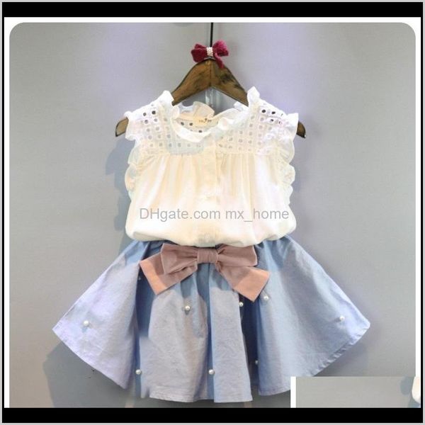 

baby maternity drop delivery 2021 28 years kids clothes for girls the bow skirt and lace summer suit korean style childrens clothing sets, White