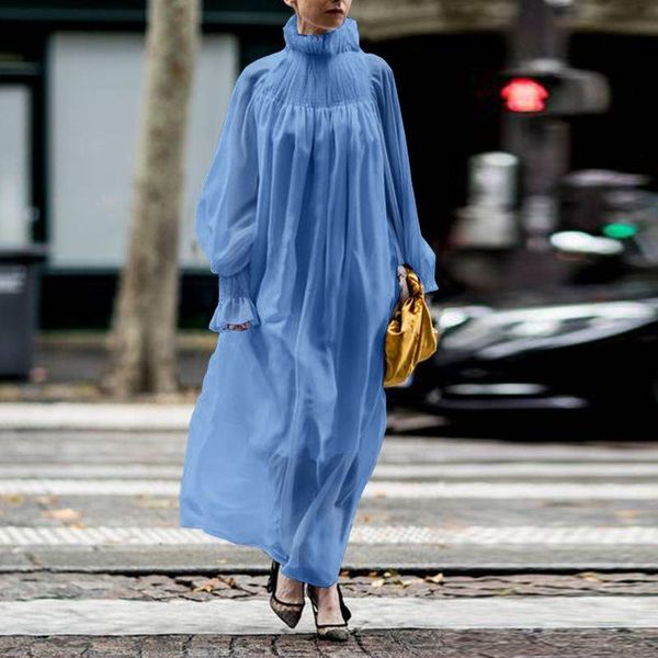 

plus size autumn dress 2021 vonda casual long sleeve solid color party maxi dresses loose elegant beach sundress vestidos, Black;gray