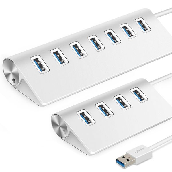 4 7 Порт USB 3.0 HUB Алюминиевый центр данных с 5В / 4А 20 Вт USB-сплиттер адаптер питания 4.9FT USB-кабель для ноутбука настольных ПК