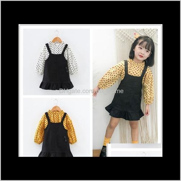 

baby kids maternity drop delivery 2021 summer 2pcs baby girl dot chiffon shirt solid denim overalls skirt clothing set girls sweet sets bdk7, White
