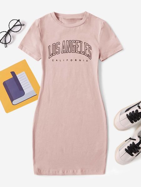 

girls letter graphic tee dress she, Red;yellow