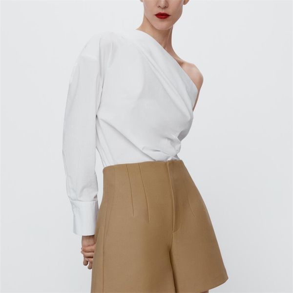 

summer women's casual solid color single-sleeve slim-fit shirt 210430, White