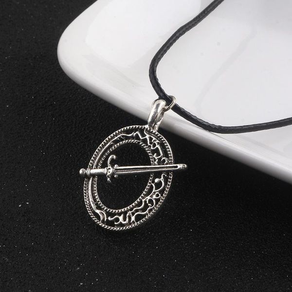 

dark souls 3 moon blade necklace punk retro sword pendant hollow leather cord choker chain cosplay jewelry accessories necklaces, Silver