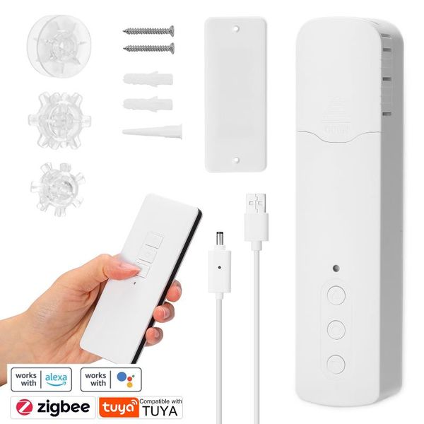

smart home control tuya zigbee tm616egbztn rechargeable pull bead curtain motor remote controller app compatible with alexa google