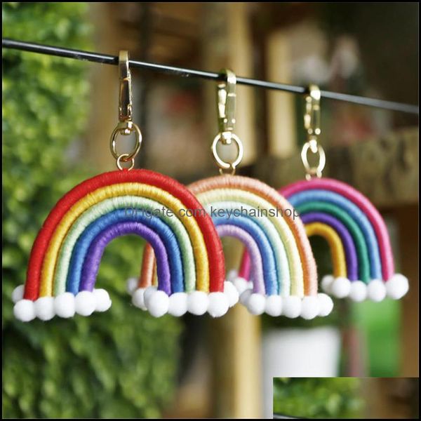 

keychains fashion accessories weaving rainbow for women boho handmade key holder keyring rame bag charm car hanging jewelry gifts 11 styles, Silver