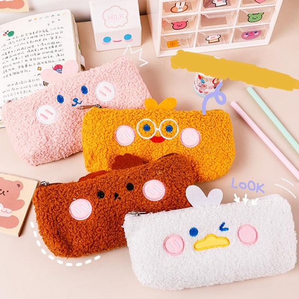 

1pcs kawaii cartoon animals plush pouch pencil case bag key chain coin purse wallet school supplies gift bags
