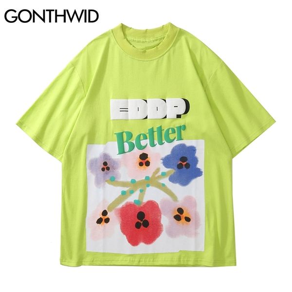 

oversized tshirts harajuku cartoon graffiti flowers print tee shirts hip hop casual streetwear summer short sleeve 210602, White;black