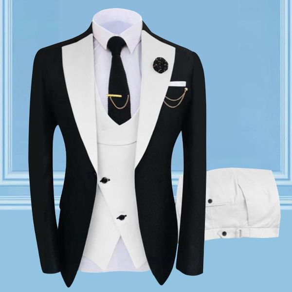 

men's suits & blazers fashion wedding dress luxury design 3pieces men suit slim fit single breasted homme costume tuxedo male b, White;black