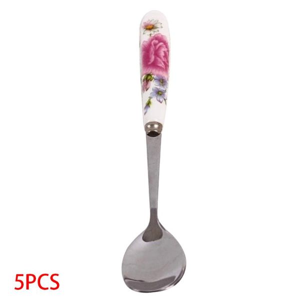 

spoons 5 pcs/set 15cm floral pattern dessert ceramic handle cute stir spoon multifunctional coffee kitchen tableware