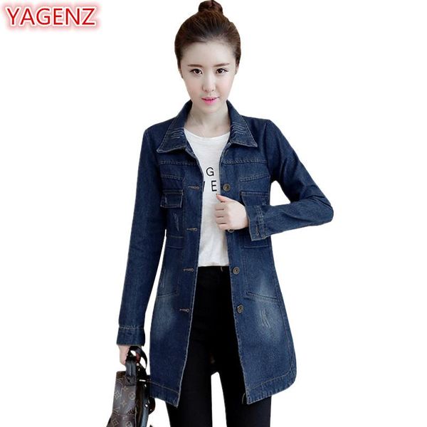 

women's jackets yagenz plus size jeans jacket spring autumn coat womens denim navy blue casual female wild single-breasted 959, Black;brown