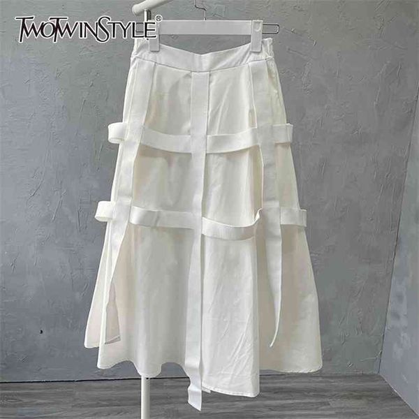 

white casual skirt for women high waist patchwork minimalist skirts female fashion clothing style spring 210521, Black