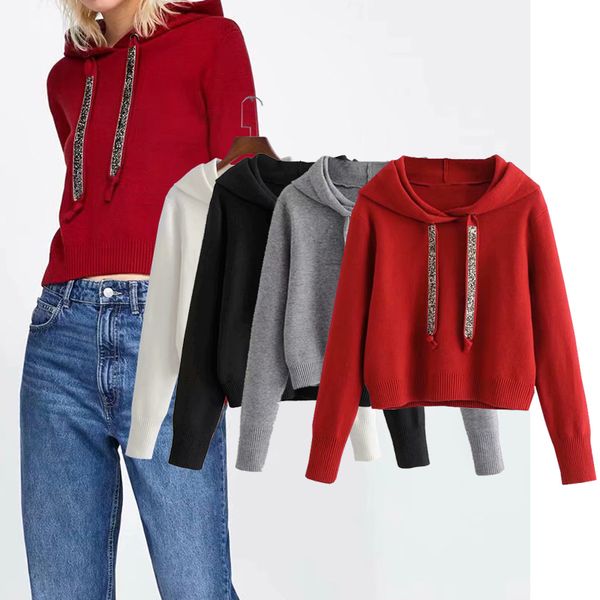 

tank autumn the four-color spangled women rope hoodie long sweater, White