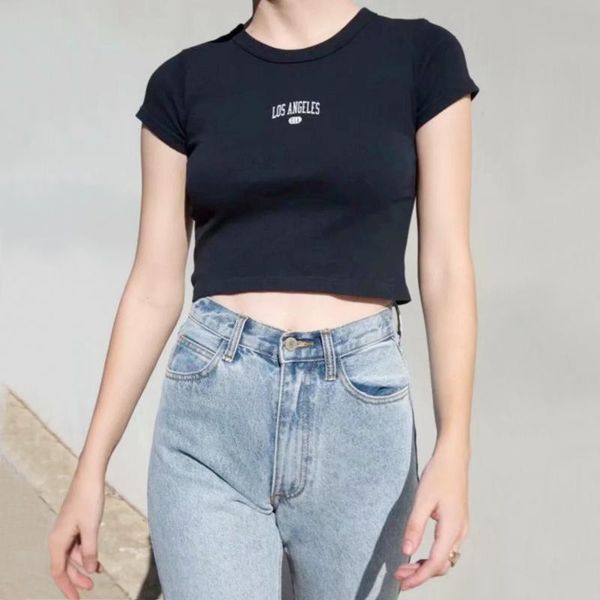 

women letter print front short sleeve crop t-shirt women's, White