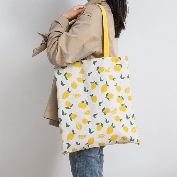 

evening bags double-sided dual-use shoulder cotton linen pocket handbag shopping bag 2021 female fruit print canvas cloth totes