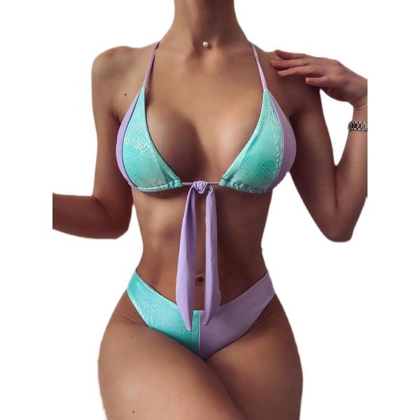 

women's swimwear gold stamping bikini patchwork swimsuit bandage front knot bathing suit women beachwear, White;black