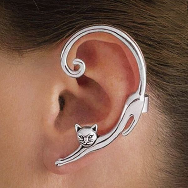 

cute cat clip on earrings ear cuff earring for women earcuff boucle d'oreille clips, Silver