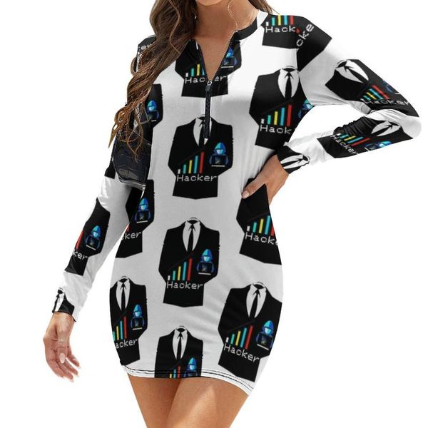 

casual dresses hacker dress long sleeve fashion day bodycon female patterns polyester modern one-piece, Black;gray