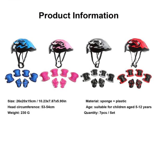 

7pcs roller skating protector set boys & girls kids skate cycling bike safety helmet knee elbow pad for 5-12 years old kid pads, Black;gray