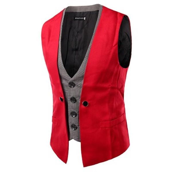 

men's vests spring and autumn personality lattice stitching fake two-piece single-breasted casual vest suit, Black;white